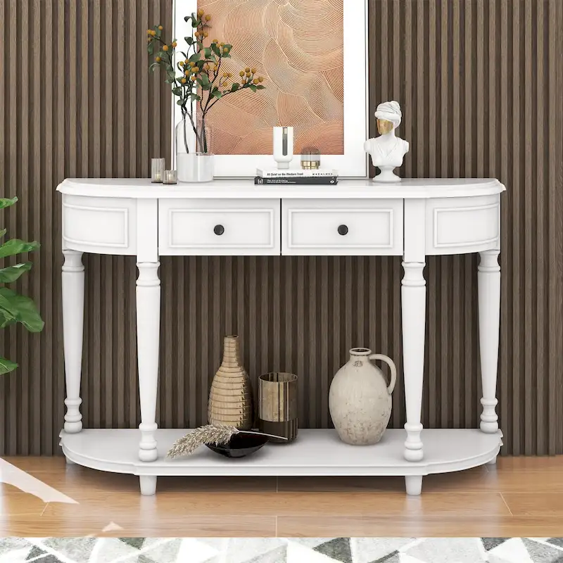 Retro Circular Curved Design Console Table with Open Style Shelf