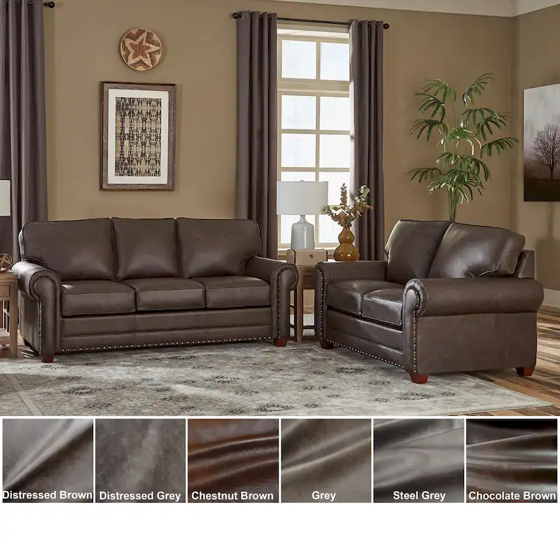 Made in USA Raval Top Grain Leather Sofa and Loveseat Set