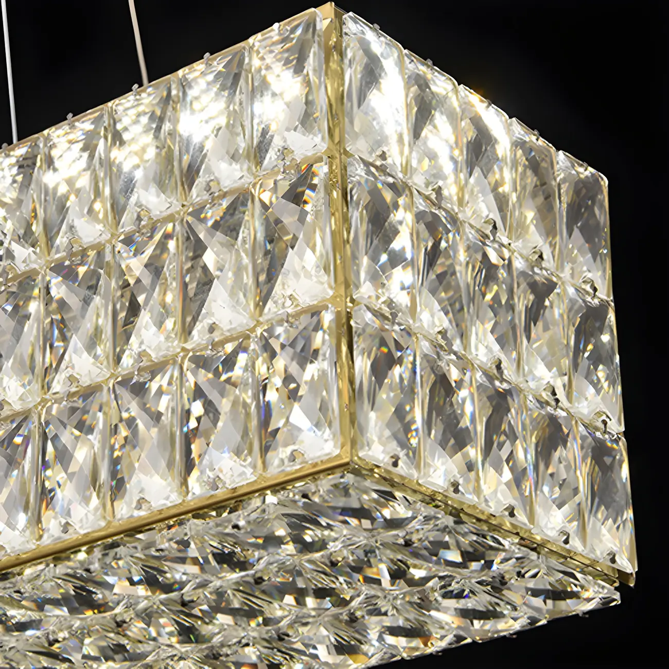 Modern Crystal Steel Rectangular Island Light