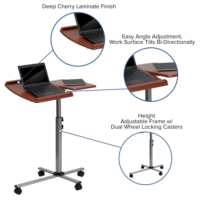 Mobile Laptop Desk - Cherry Top - Height Adjustable