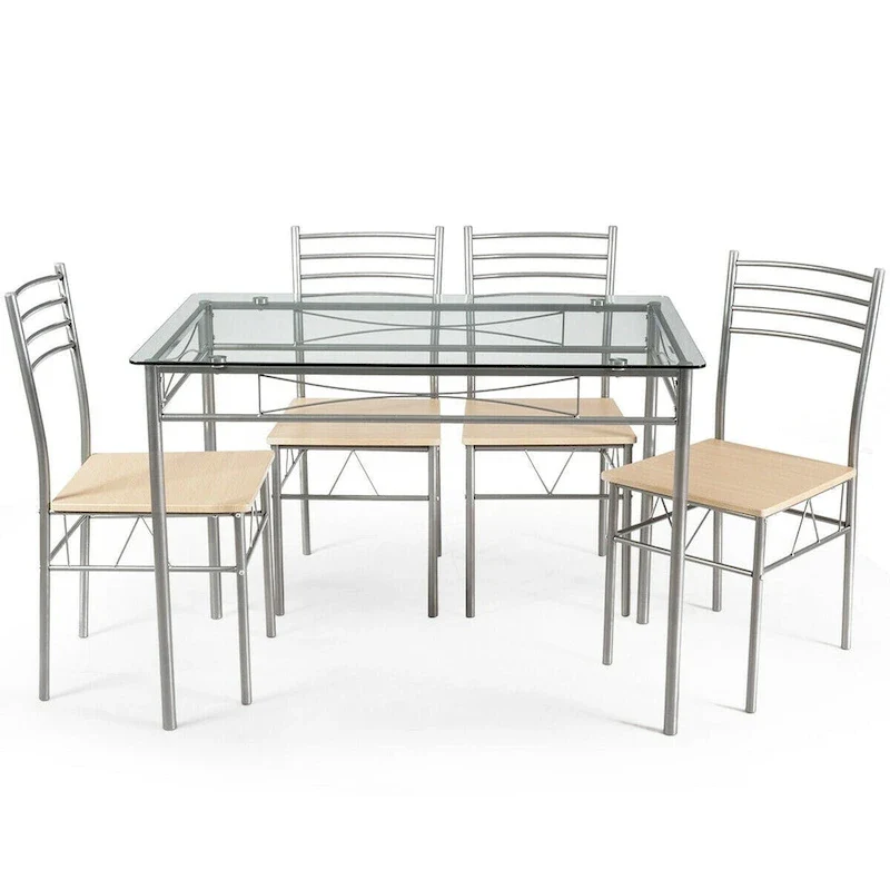 5 pcs Dining Set Glass Table and 4 Chairs