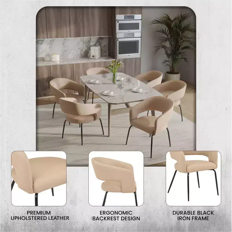 LeisureMod Dining Chair Upholstered in Velvet/Leather with Open Curved Backrest and Powder-Coated Iron Legs Gavin Collection Set of 2