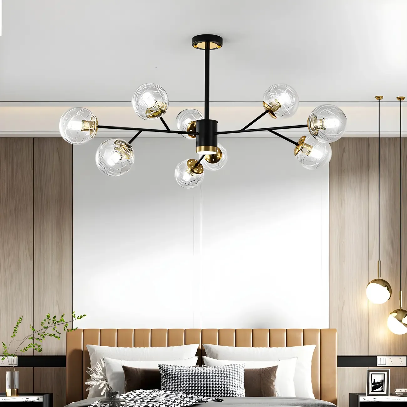 Mid-Century Modern Metal Clear Glass Sphere Sputnik Chandelier