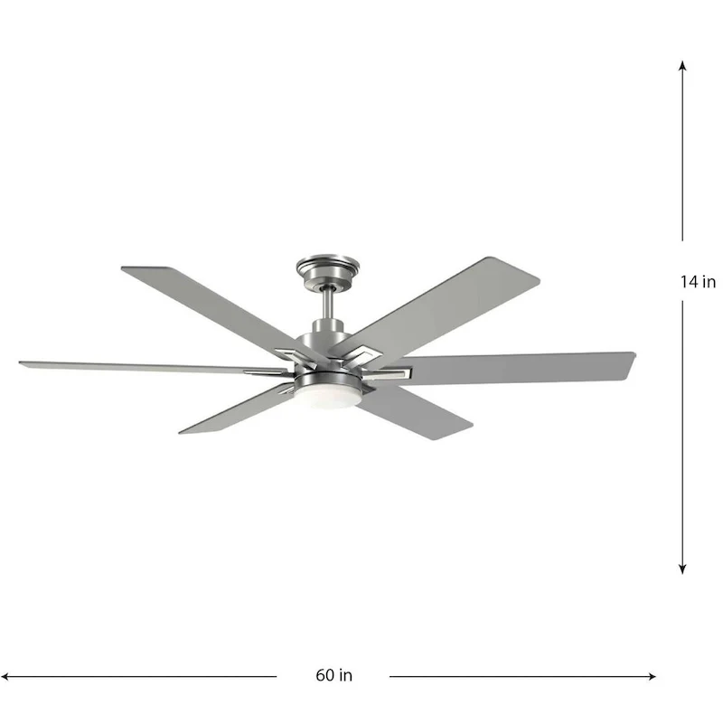 Dallam Collection 60 in. Six-Blade Brushed Nickel Transitional Ceiling Fan with Integrated CCT-LED Light - 60 in x 60 in x 14 in