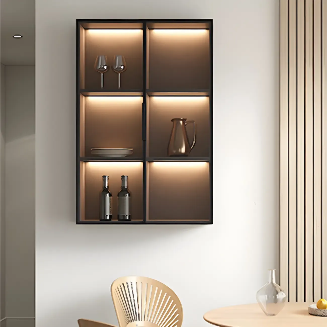 Black Multi-Shelf Wall-Mounted Wooden Display Cabinet
