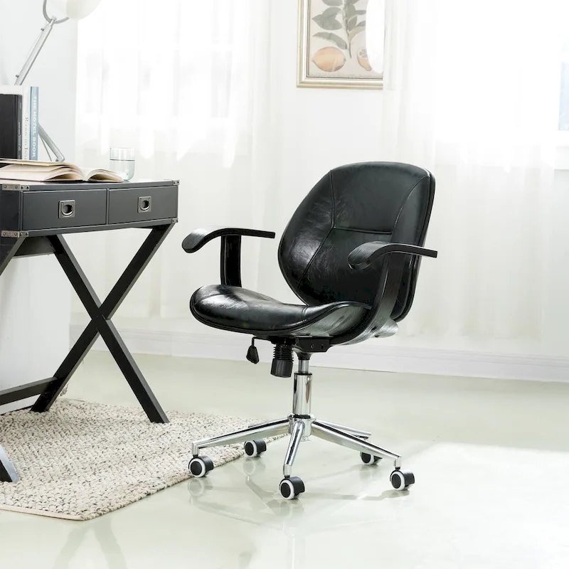 Glitzhome Leatherette Adjustable Swivel Desk Office Chair with Armrest Ergonomic Design