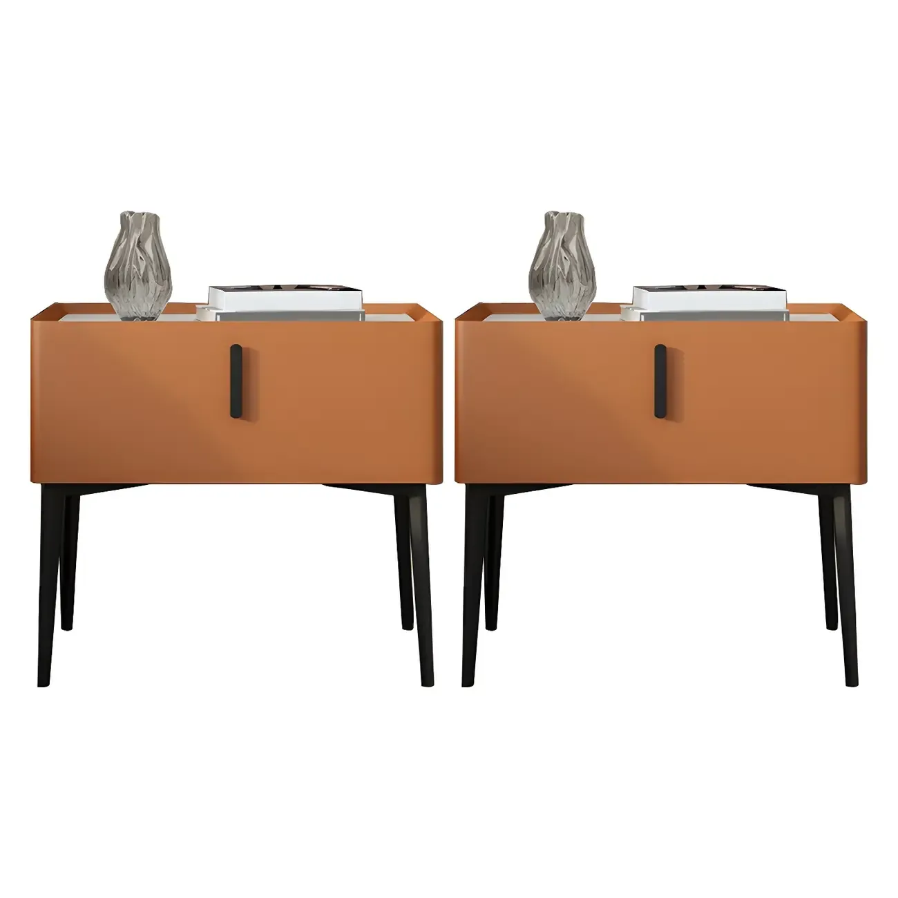 Trendy Narrow Cubic Wooden Nightstand with Legs