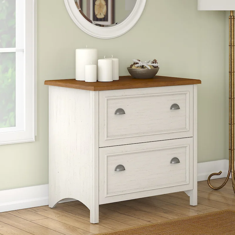 White & Maple 2-Drawer Lateral File Cabinet