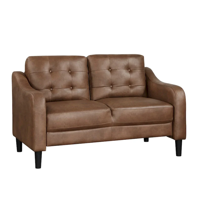 55 Inch Loveseat with Tufted Back, Brown Microfiber Upholstery and Black Wood Legs