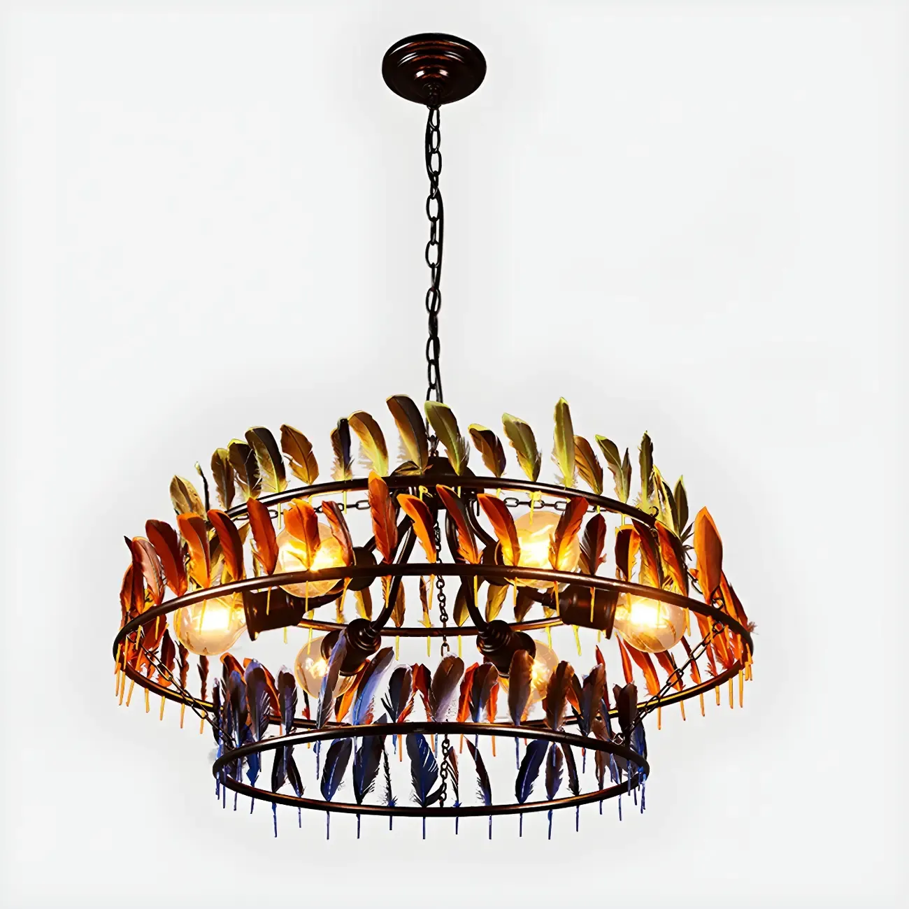 Art Deco 2-Tier Feather Hoop Chandelier with Adjustable Chain