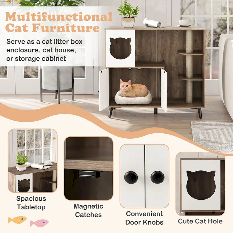 Cat Litter Box Enclosure 5-in-1 Enlarged Cat Litter Cabinet