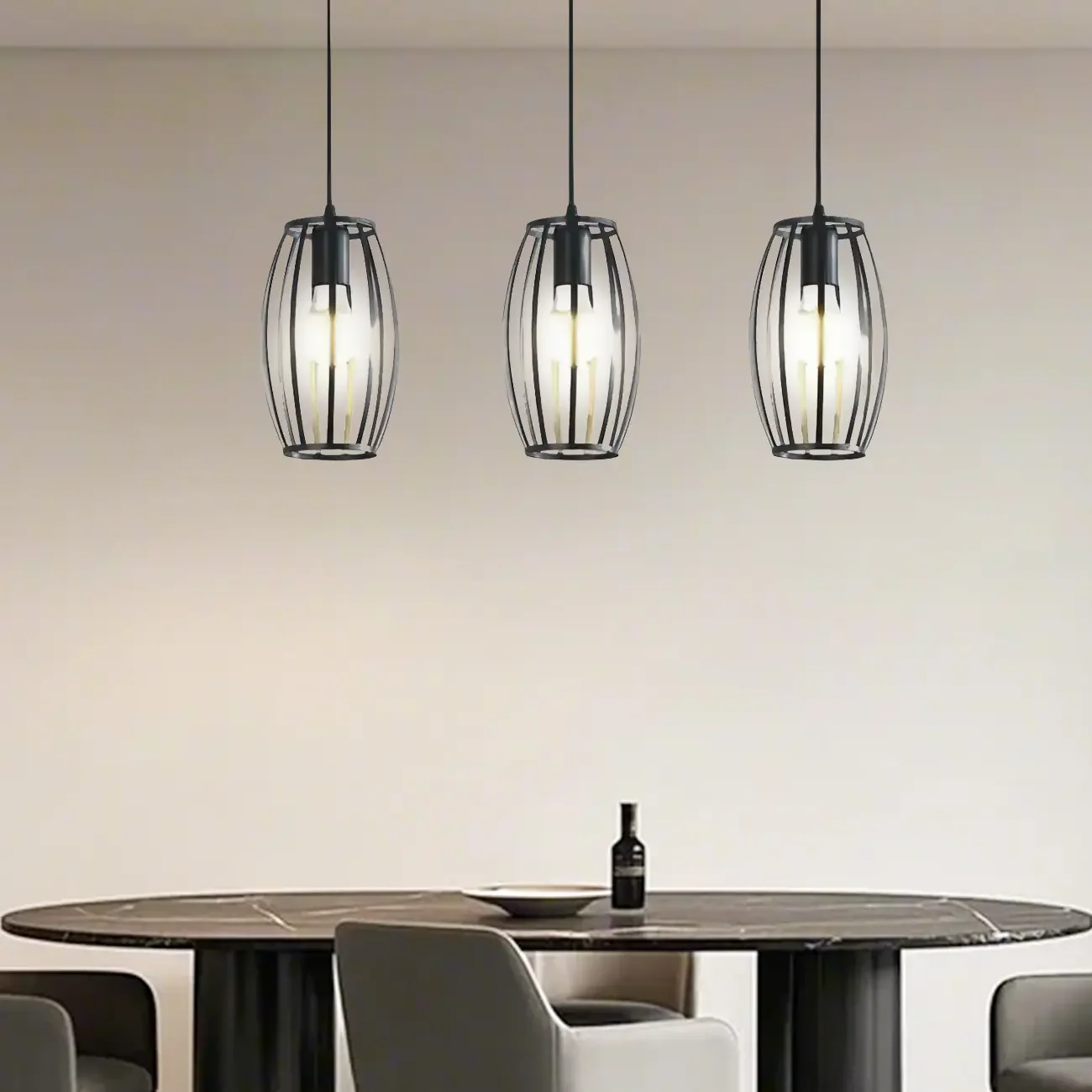 Industrial Black Geometric Adjustable Island Pendant Light