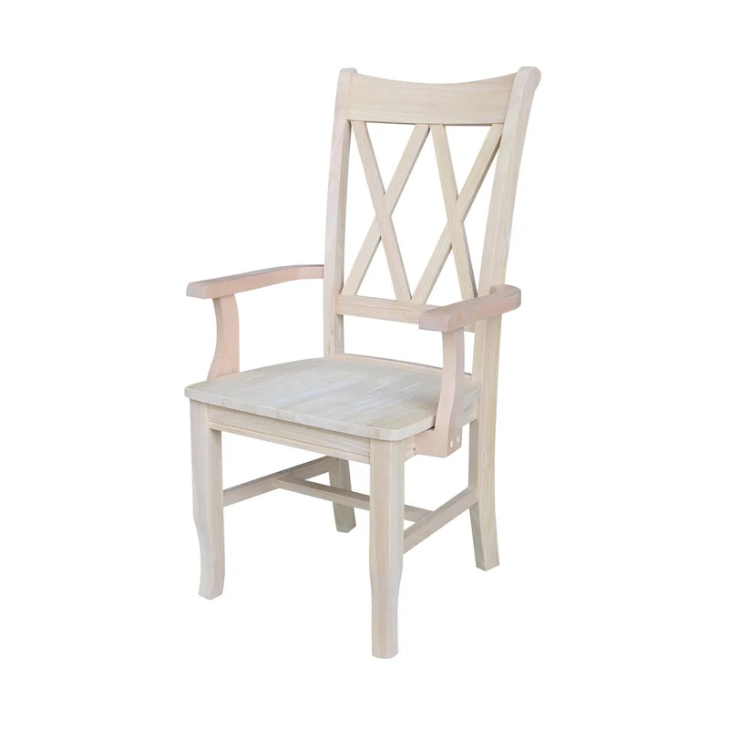 Solid Wood Double X-Back Dining Chair with Arms