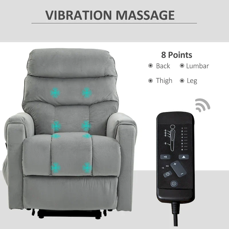 HOMCOM Electric Power Lift Recliner, Upholstered Vibration Massage Chair with Remote Control