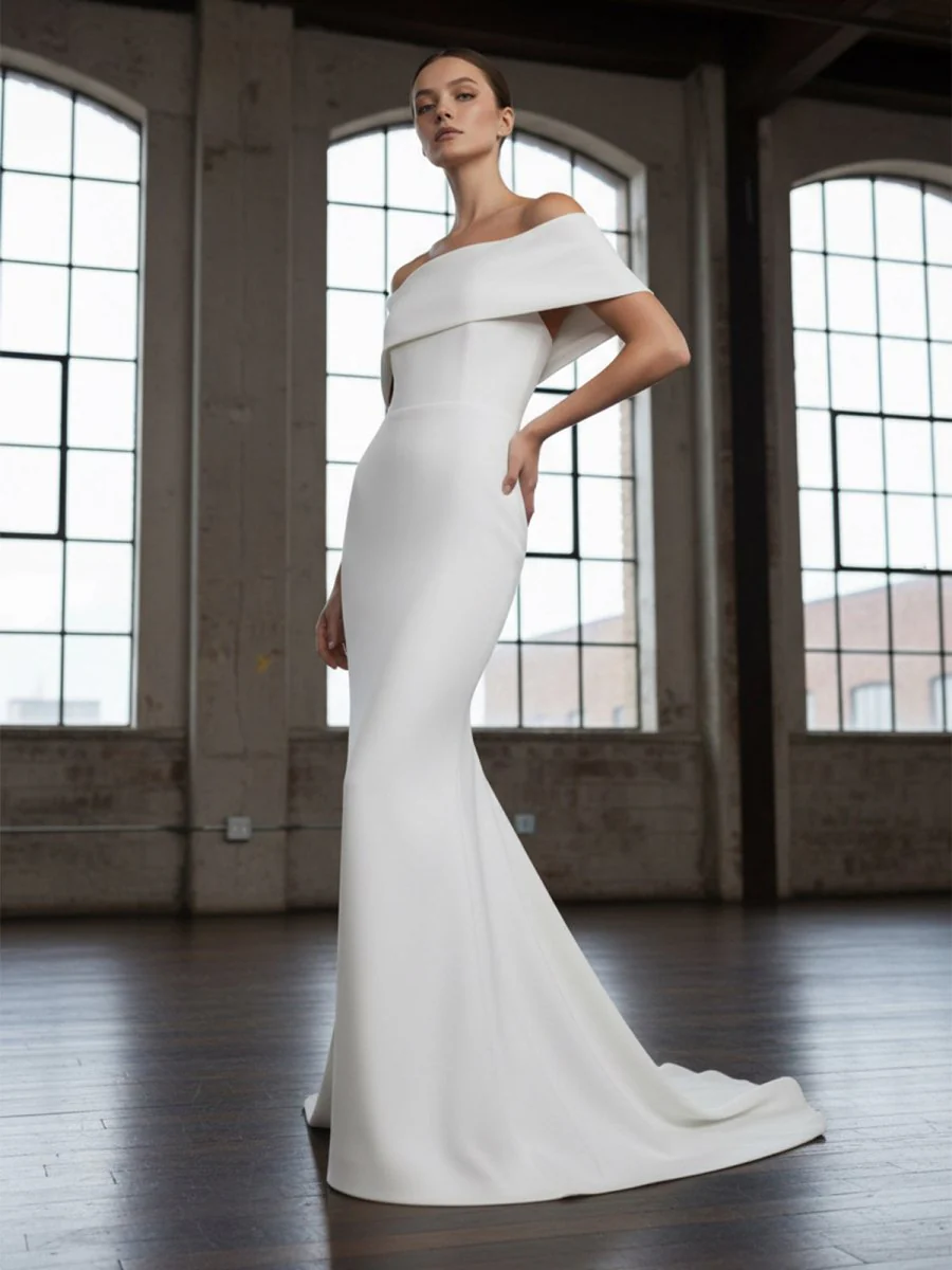 Elegant Trumpet Mermaid Off-The-Shoulder Elastic Satin Wedding Dresses