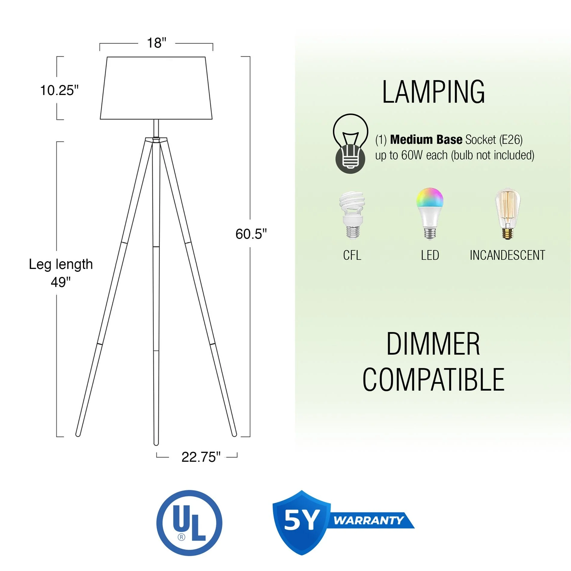 Grace 61 Mid Century Modern Tripod 9W LED Floor Lamp