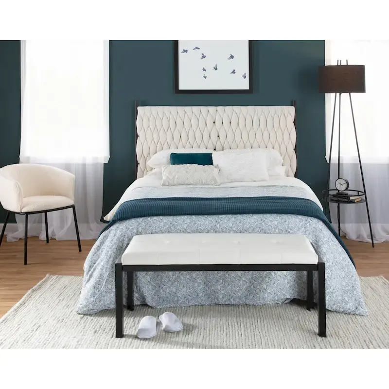 Grey / Blue / Cream Fabric & Cream Sherpa Braided Queen Headboard, Fits 1–2