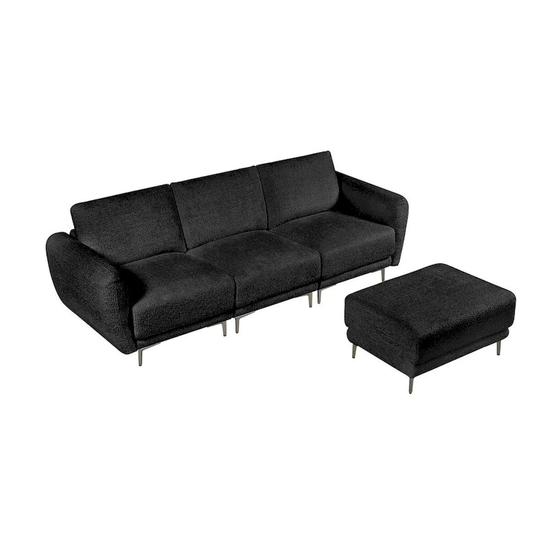 Convertible Sectional Sofa Couch, 3 Seat L-Shaped Sofa with Lamb Fabric, Movable Ottoman