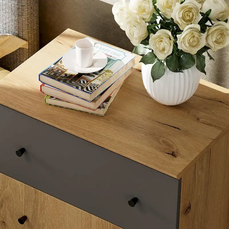 Bedroom Night Stand Bedside Table with Drawer and Cabinet, 32.4H