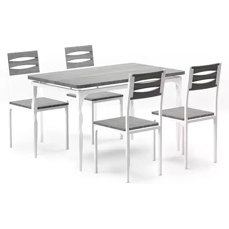Industrial 5-Piece Dining Table Set for 4 with Cushioned Chairs  Kitchen Table Set with Spiral Leg Design Table & Chairs