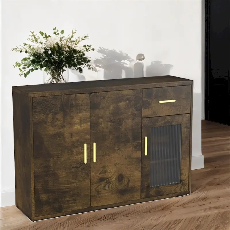 Modern Wood Buffet Cabinet with Doors and Drawers