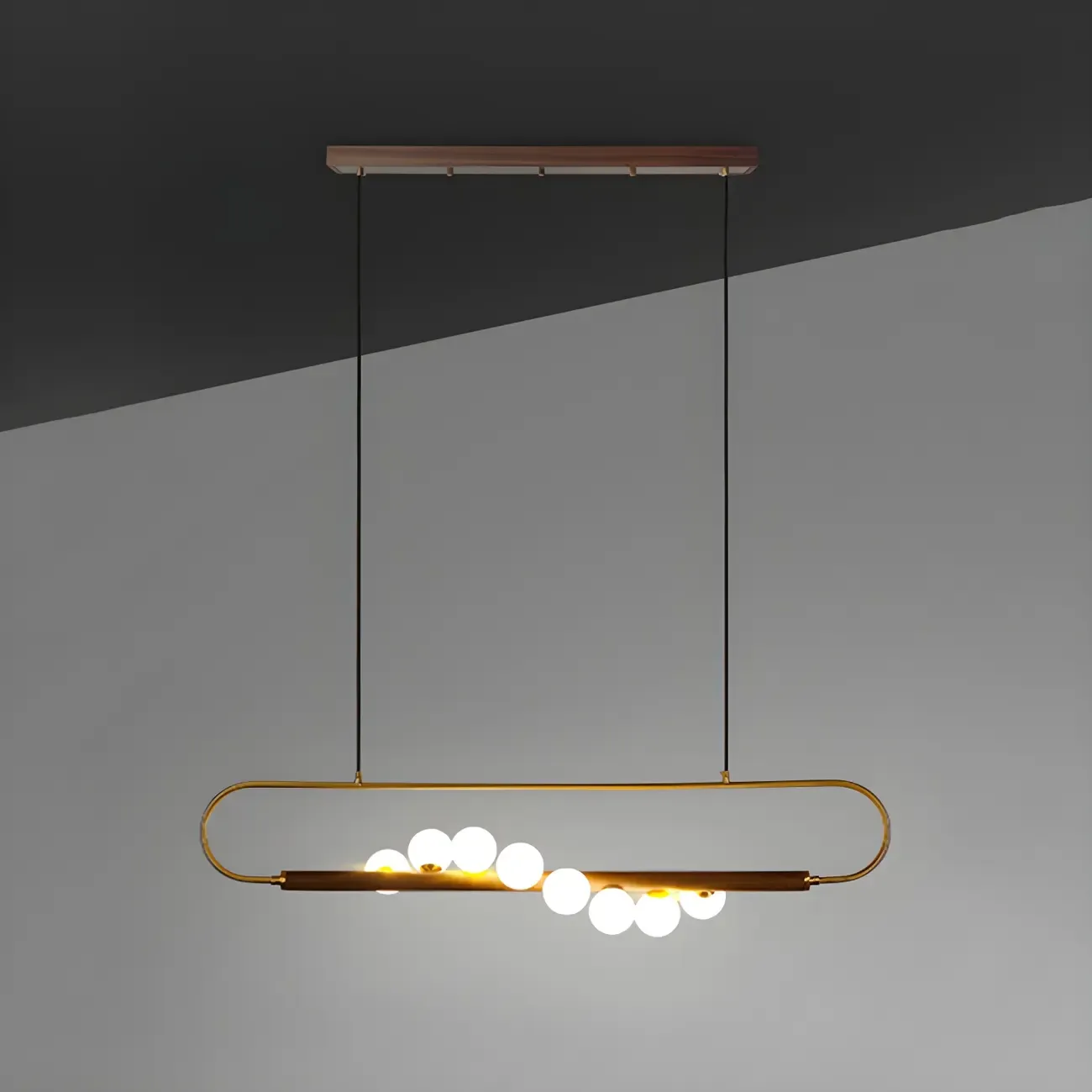 Modern Brass Wood Linear Island Pendant Light