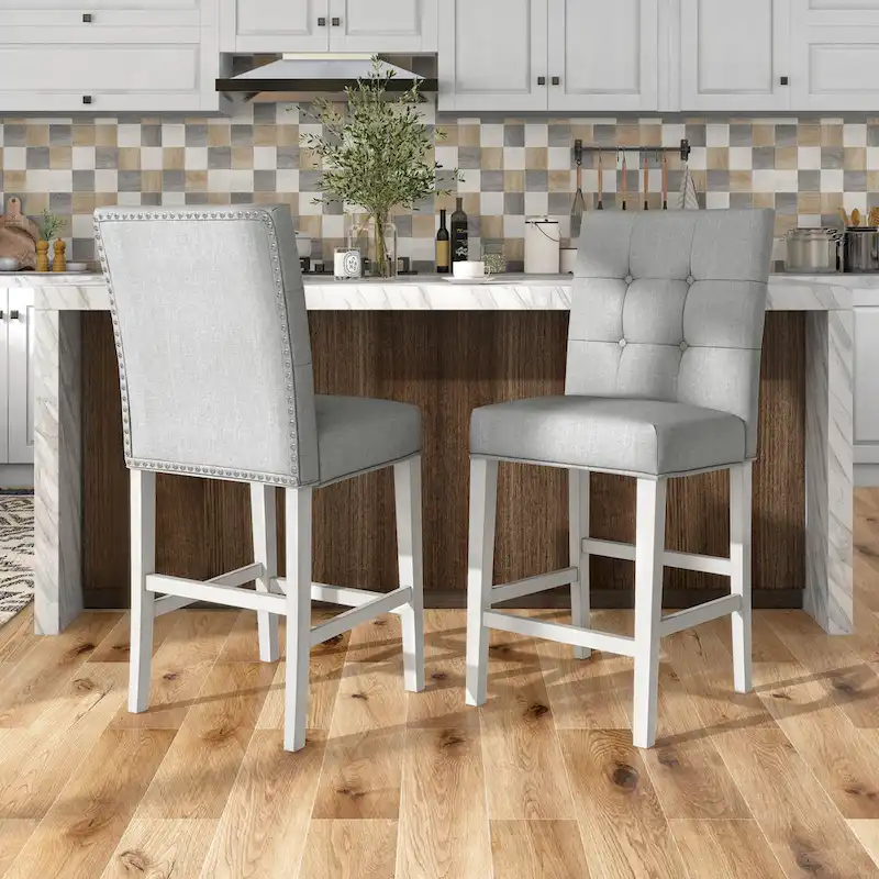 Tia Modern Tufted Grey Counter Chairs (2-Piece)