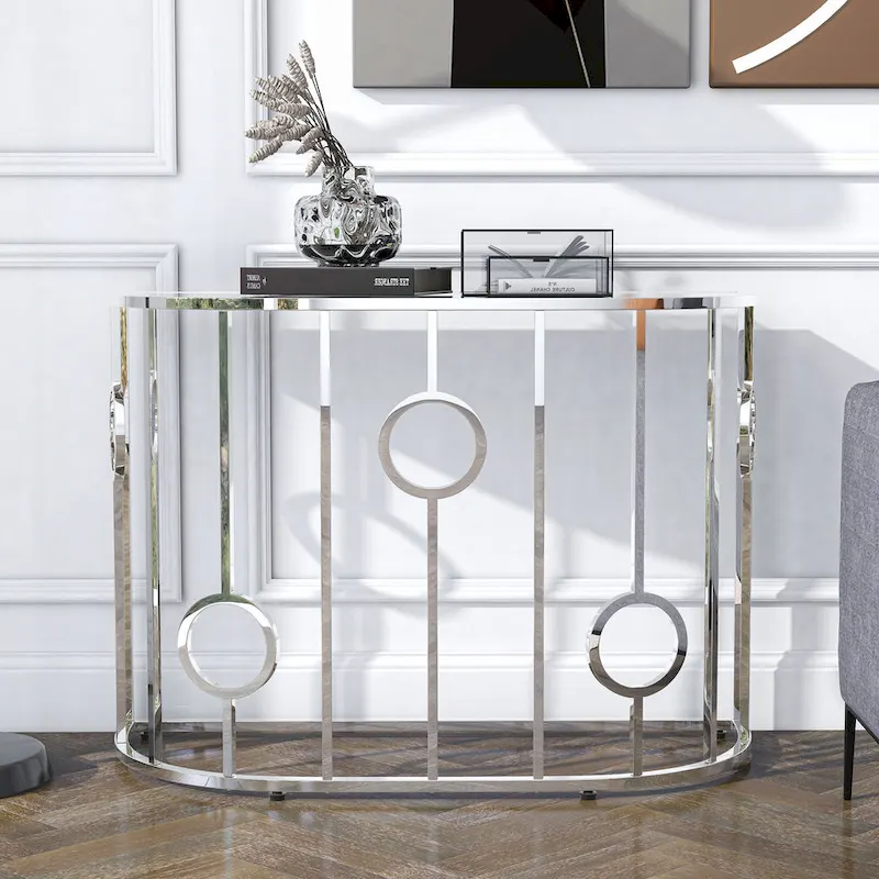 Hoop Glam Chrome 42-inch Mirror Sofa Table by Furniture of America