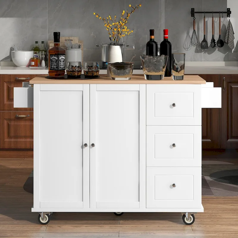 Rolling Mobile Kitchen Island with Solid Wood Top and Locking Wheels