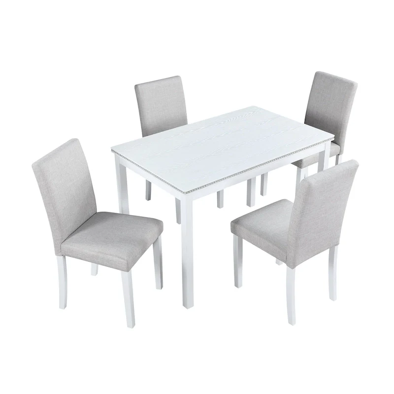 Wooden Dining Table with Rectangular Top and 4 Upholstered Chairs