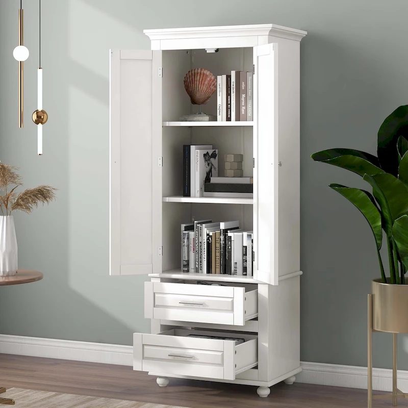 Bathroom Tall Storage Cabinet with Two Drawers