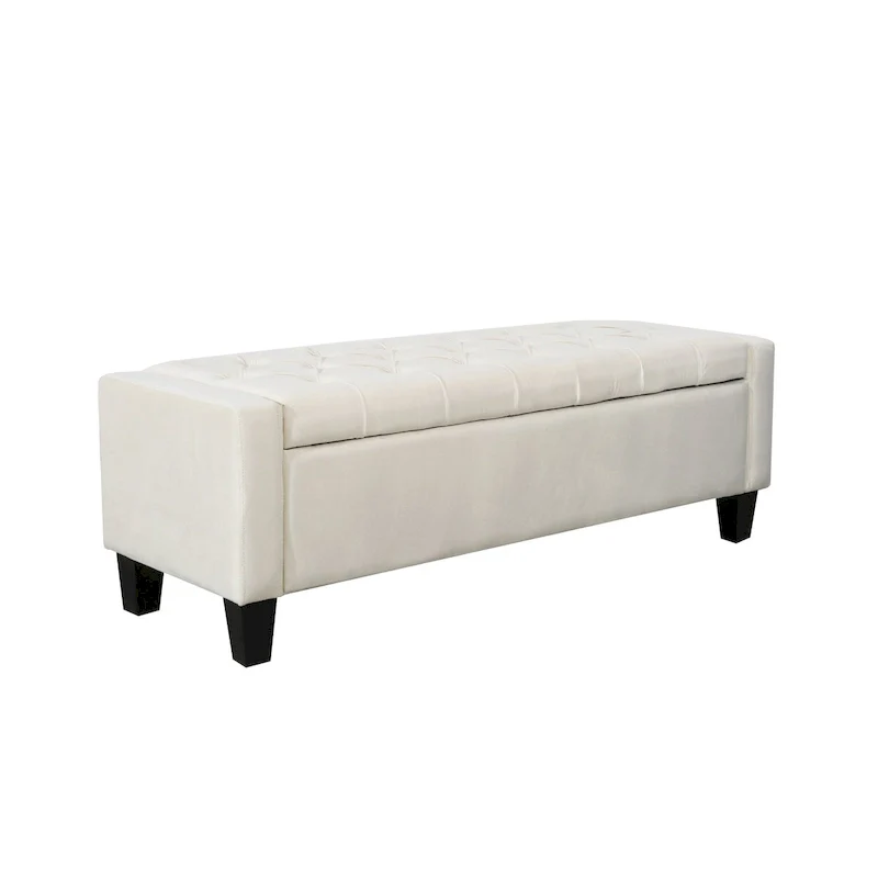 Velvet Button Tufted Storage Bench