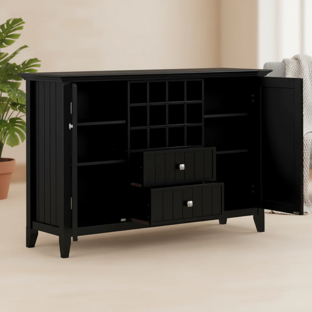 SOLID WOOD 54 Wide Transitional Sideboard Buffet & Wine Rack - 17 D x 54 W x 36 H