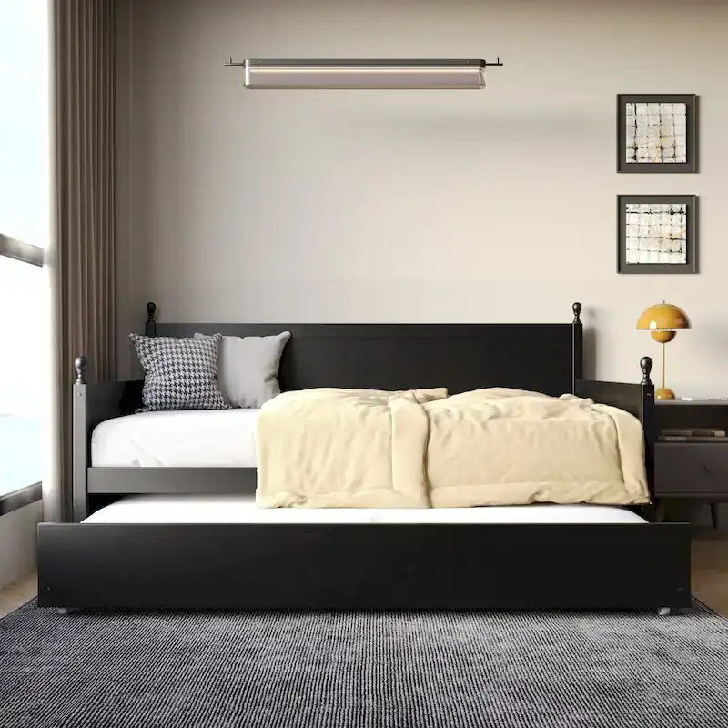 CraftPorch Mid-Century Modern Wooden Twin Size Daybed With Trundle