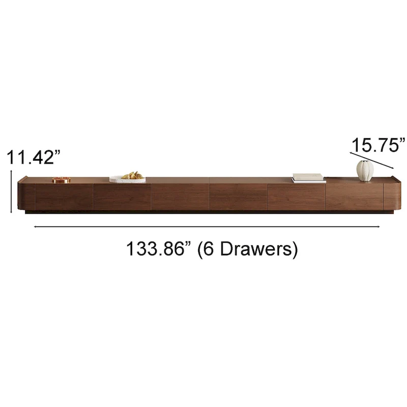Mid-Century ModernTV Stands,4-6 Drawers, Solid Wood Brown Media Console