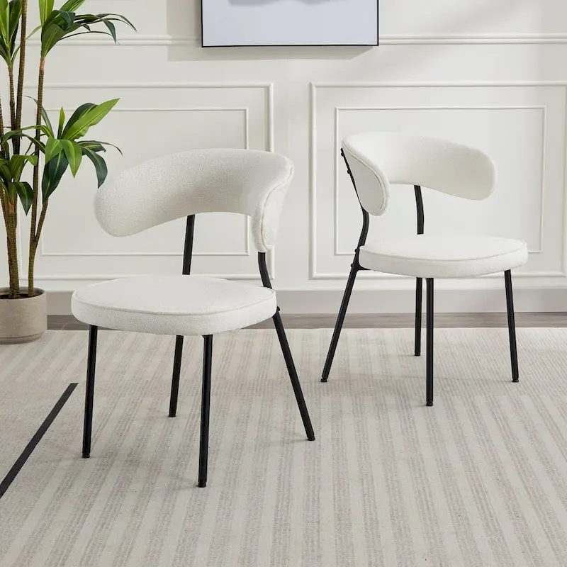 XINMICS Dining Chairs with Curved Backrest, Modern Fabric Upholstered Boucle Kitchen Dining Room Chairs Set of 2/4/6