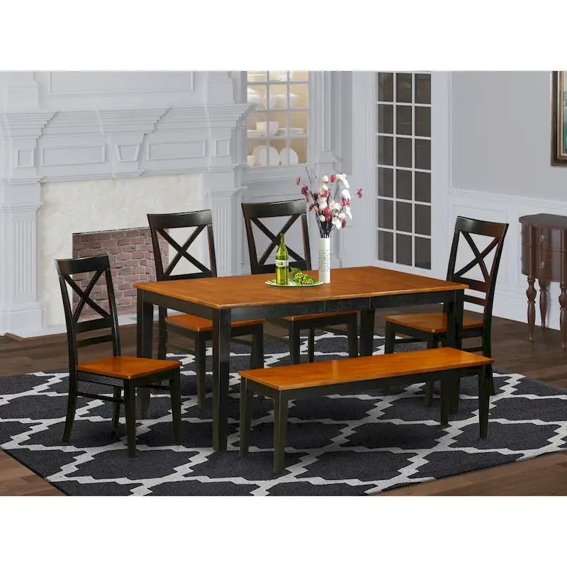 East West Furniture Dining Table Set Contains a Rectangle Kitchen Table and Dining Chairs with a Bench (Finish Color Options)