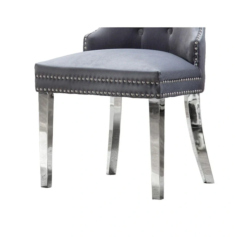 Wingback Button-Tufted Dining Chairs with Nailhead Trim & Steel Frame – Black / Grey / Cream / Navy Blue / White Faux Leather