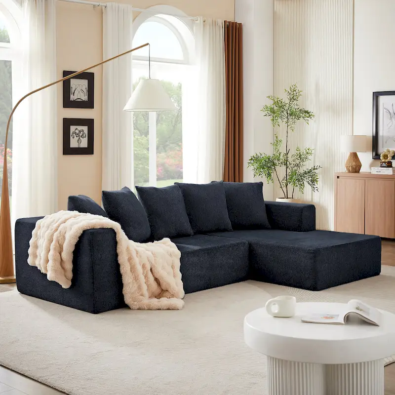 Blue Chenille L-Shaped Modular Sectional Sofa, 2-Seat, 2-Piece