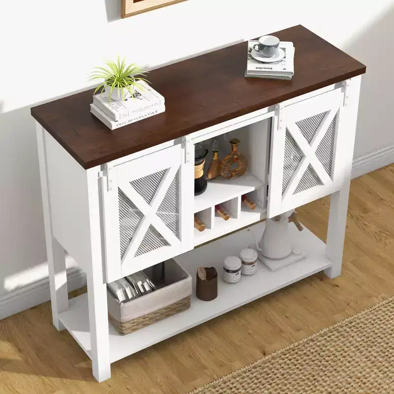 Sideboard Buffet Storage Cabinet, Farmhouse Wine Bar Cabinet, with Wine Glass Rack, Ideal for Home,Dining, Living Room