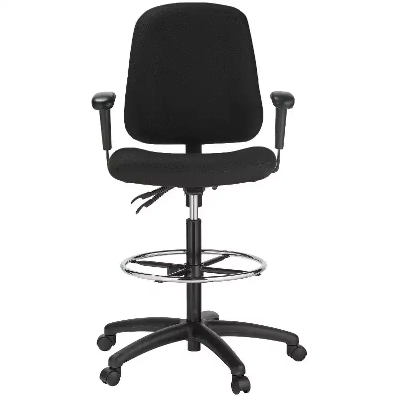 Dual Function Drafting Stool With Arms - Black Fabric