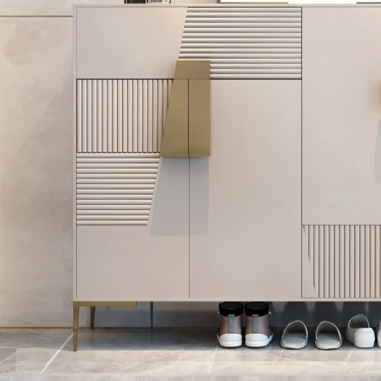 Elegant Fluted Entryway Shoe Cabinet with Drawer