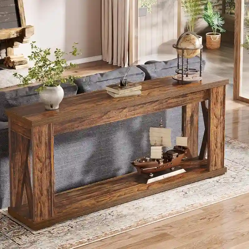 63  Console Table 2-Tier Farmhouse Entryway Entry Table with Storage Shelves
