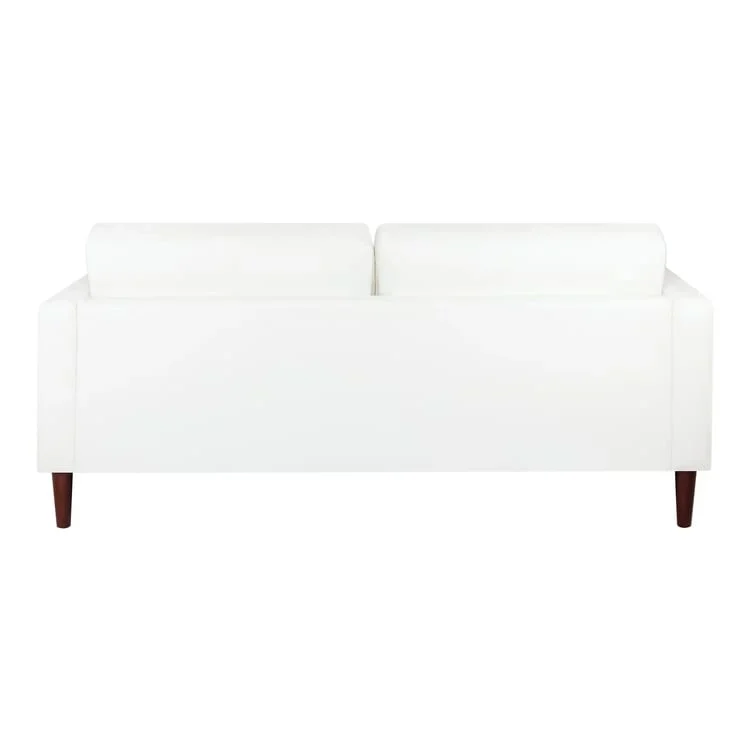 Modern Genuine Leather Sofa with Wooden Legs & Additional Bolster Pillow