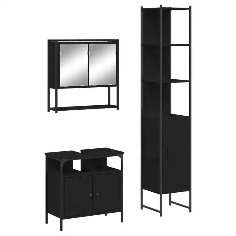 vidaXL Bathroom Furniture Set with Shelf 3 pcs Engineered Wood Modern Compact