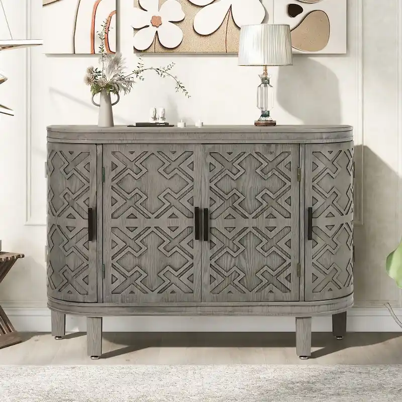 Black/Navy/White/Antique Gray MDF Storage Cabinet with Embossed Pattern Doors & Metal Handles