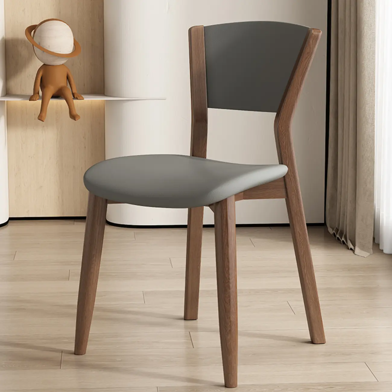 Simple Wooden Open Back Faux Leather Upholstered Dining Chair