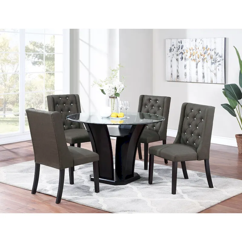 Set of 2 Wingback Dining Chairs, Tufted Faux Leather