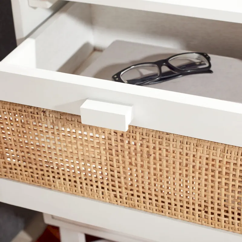 Natural / Black / White Rattan 2-Drawer Nightstand