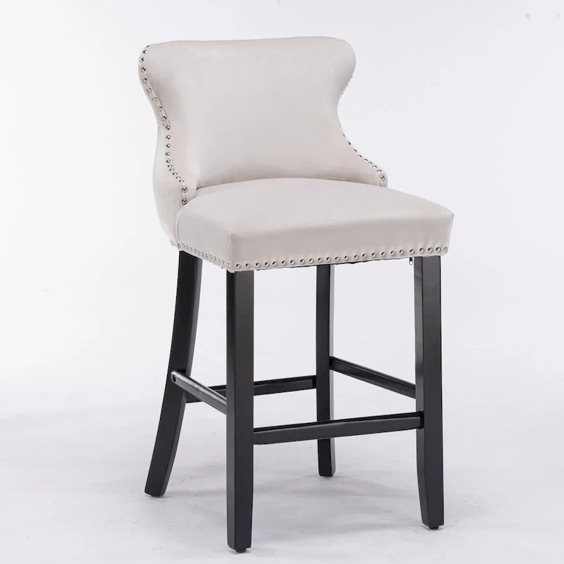 Velvet Wing-Back Barstools with Button Tufting – Set of 2